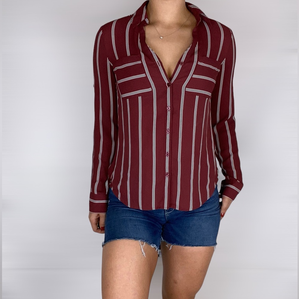 EXPRESS Portfino Slim Straight Button Up Stripe Work‎ Leisure Blouse Size Xs